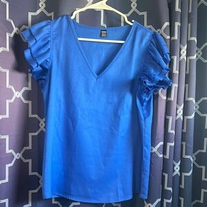 SHEIN Blue Ruffled Blouse V-Neck